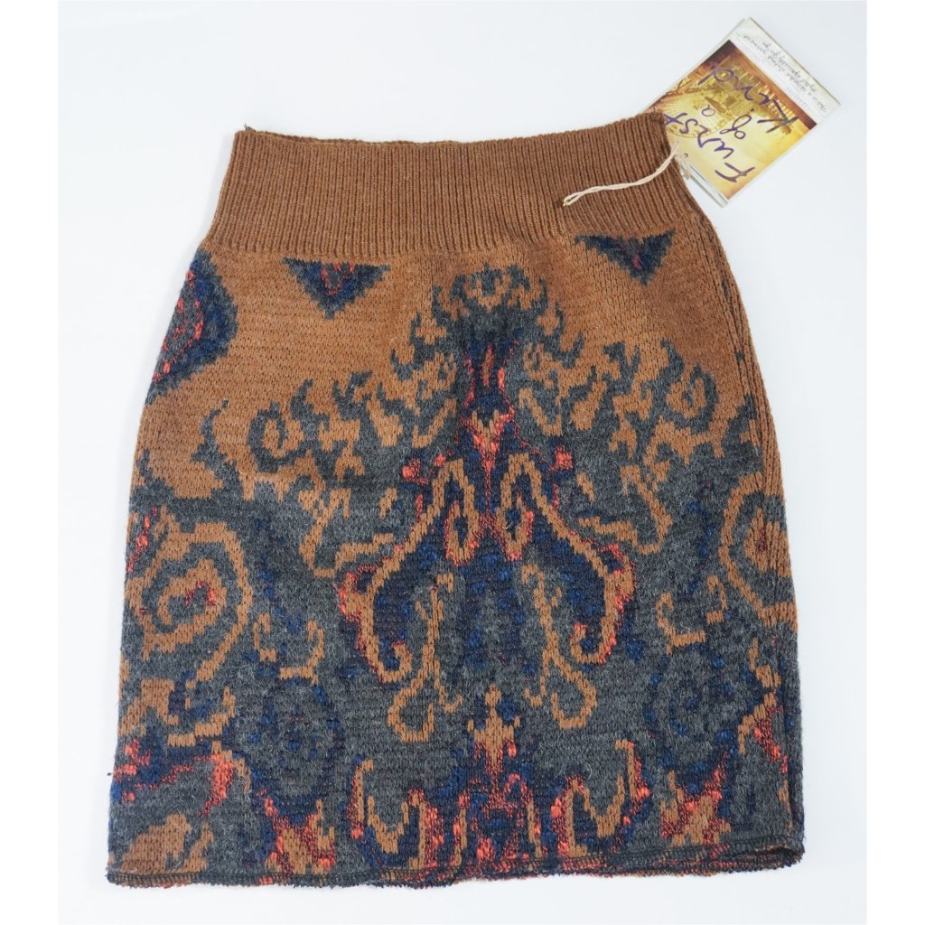 Nwt Furst Of A Kind Recycled Vintage Knit Sweater Skirt, Brown Black Orange, Sm.